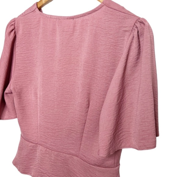 Primark Womens Short Sleeve Wrap Button Dusty Rose Peplum Formal Crop Top Blouse - Picture 11 of 16